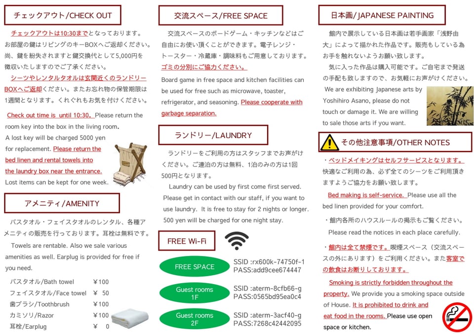 ゲストハウスはじまり・ハウスルール（裏）