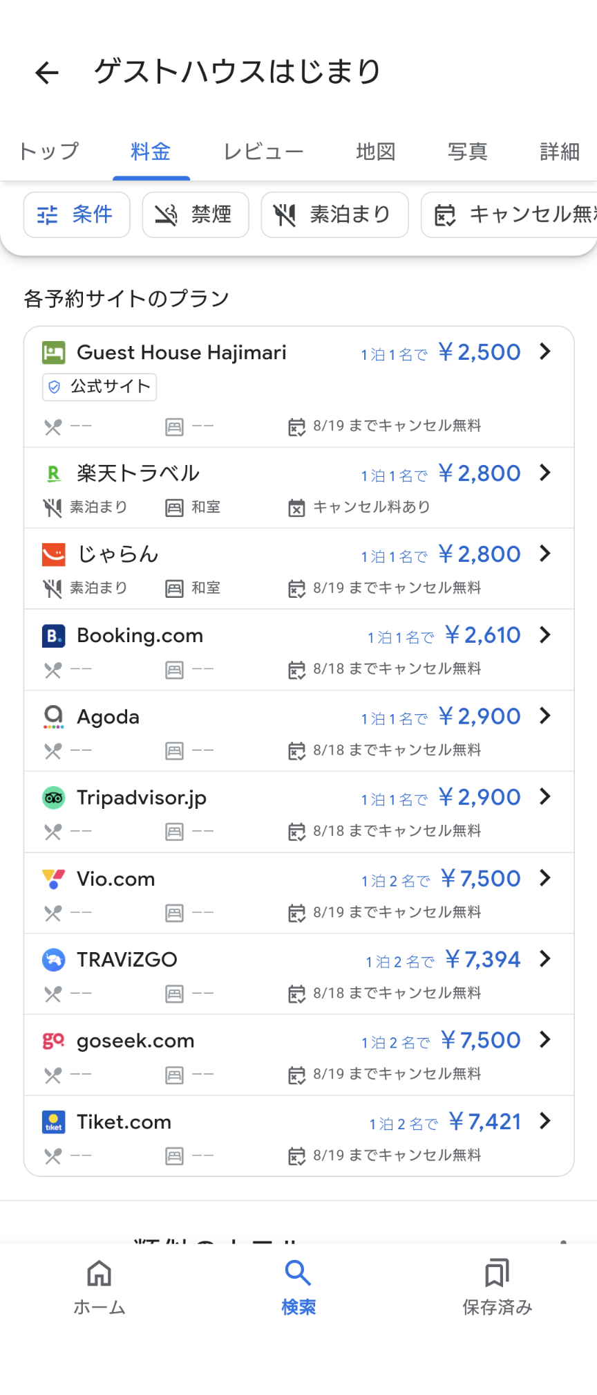 googleでの検索結果一覧（8/13時点）